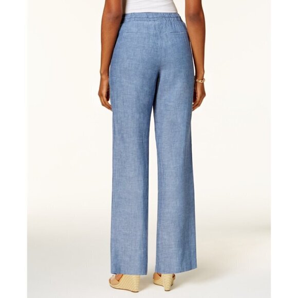 Charter Club Luxury Line Blue Petite 100% Linen Drawstring Pants NWT - Picture 2 of 8